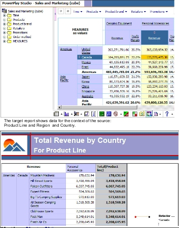 Screen shot showing the target report with data for the context of the source. Promotion Plan Revenues for various promotions are shown.